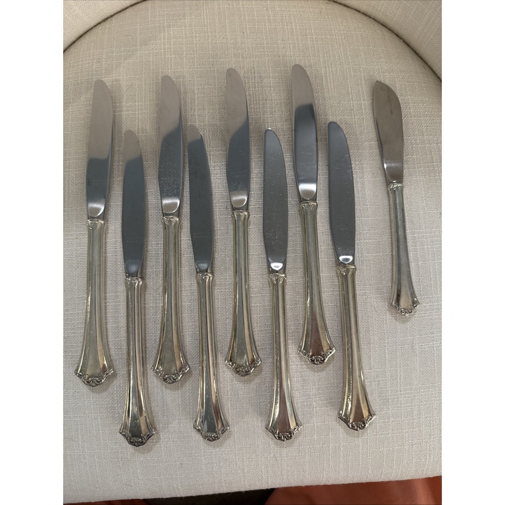 8 Reed & Barton Silverplate French Chippendale Dinner Knife & 1 Butter Knife